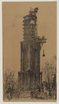 28685 Gezicht op de Domtoren te Utrecht uit het zuidwesten tijdens de restauratie van de lantaarn, uit het zuidwesten.